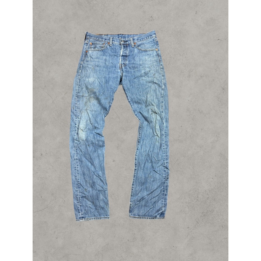 Levis 501 Original Fit Straight Leg Button Fly Blue Denim Jeans Mens 32x34